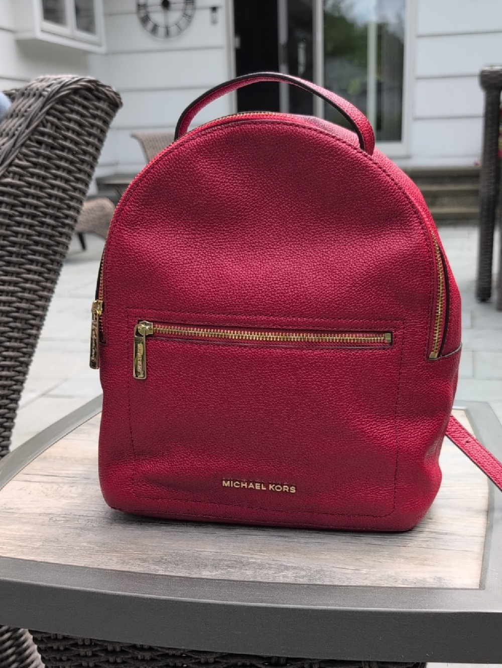 Michael Kors Berry Red Pebbled Leather Mini Backpack